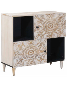 Credenza Bianco 80 x 33,5 x 75 cm Legno di mango massello