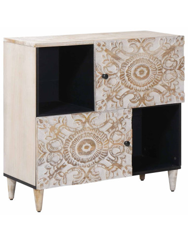 Credenza Bianco 80 x 33,5 x 75 cm Legno di mango massello