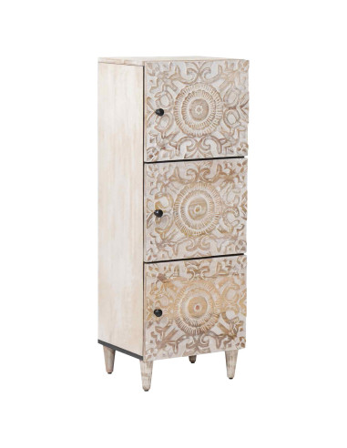 Mobile Alto Bianco 40 x 33,5 x 110 cm Legno di mango massello