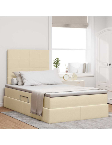 Letto con contenitore e materasso Crema 120 x 190 cm Tessuto