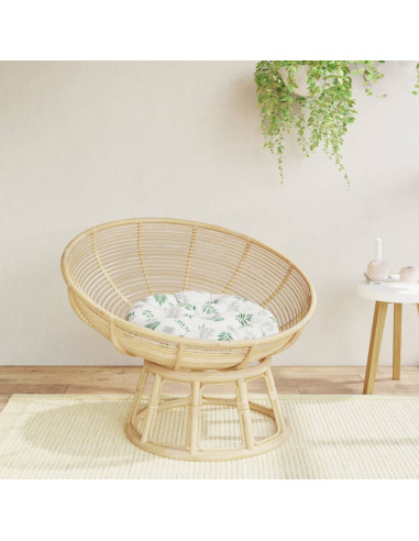 Cuscino Rotondo Motivo a Foglie Ø 60x11 cm in Tessuto Oxford