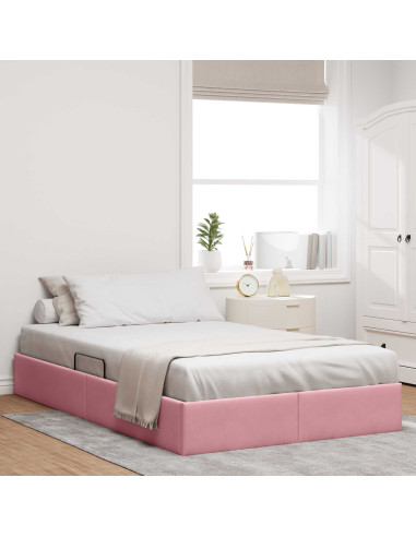 Letto con Contenitore con testiera Rosa 120 x 200 cm Velluto