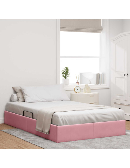 Letto con Contenitore con testiera Rosa 120 x 200 cm Velluto