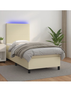 Giroletto a Molle con Materasso e LED Crema 80x200cm Similpelle