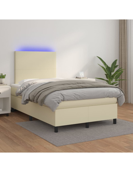 Giroletto Molle con Materasso e LED Crema 120x200cm Similpelle