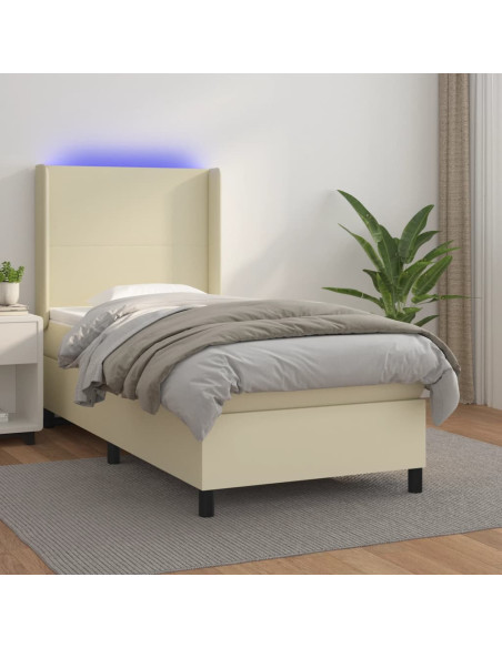 Giroletto a Molle con Materasso e LED Crema 80x200cm Similpelle