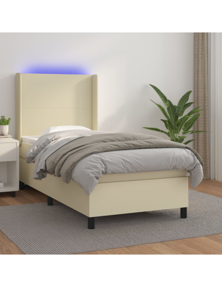 Giroletto a Molle con Materasso e LED Crema 90x190cm Similpelle