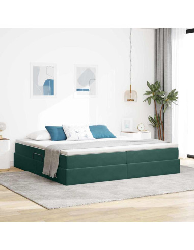 Letto con contenitore e materasso Verde Scuro 200 x 200 cm