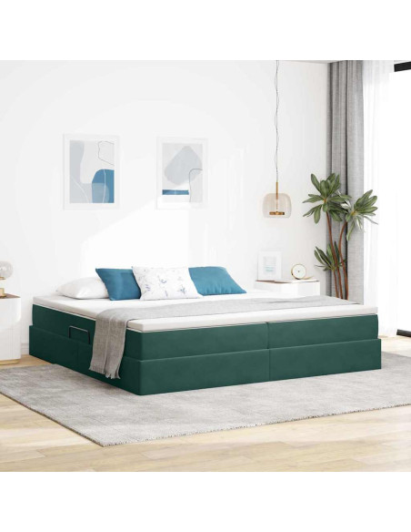Letto con contenitore e materasso Verde Scuro 200 x 200 cm