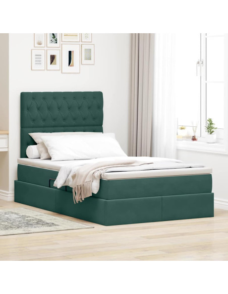 Letto con contenitore e materasso Verde Scuro 120 x 190 cm