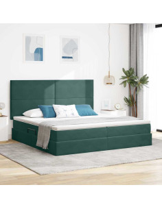 Letto con contenitore e LED Verde Scuro 200 x 200 cm Velluto