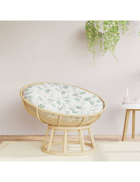 Cuscino Rotondo Motivo a Foglie Ø 100x11 cm in Tessuto Oxford