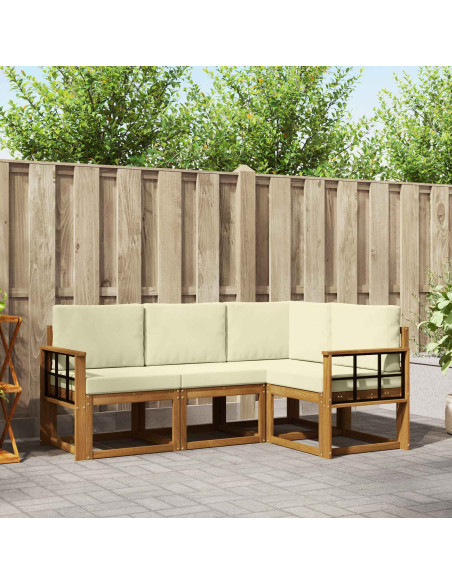 Set di divani da esterno con cuscino 4 pcs Naturale e Crema