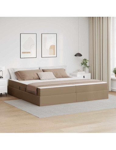 Letto con contenitore e materasso 2 pcs Cappuccino Pelle