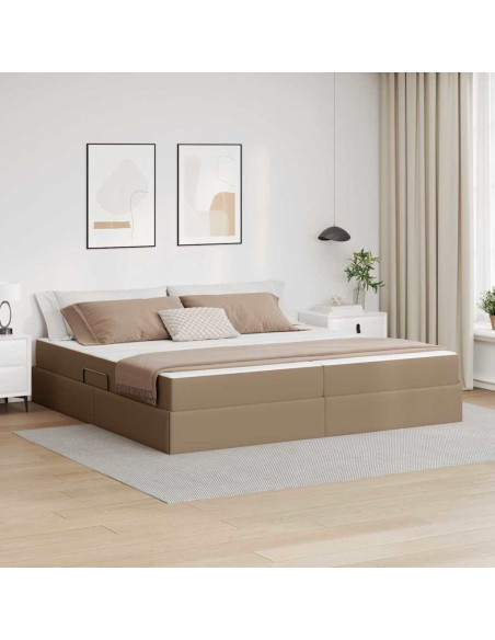 Letto con contenitore e materasso 2 pcs Cappuccino Pelle