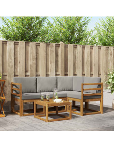Set di divani da esterno 5 pcs Grigio Naturale e Chiaro