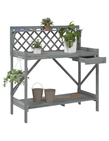 Panca Porta Vasi con Traliccio Grigia Legno Massello di Abete