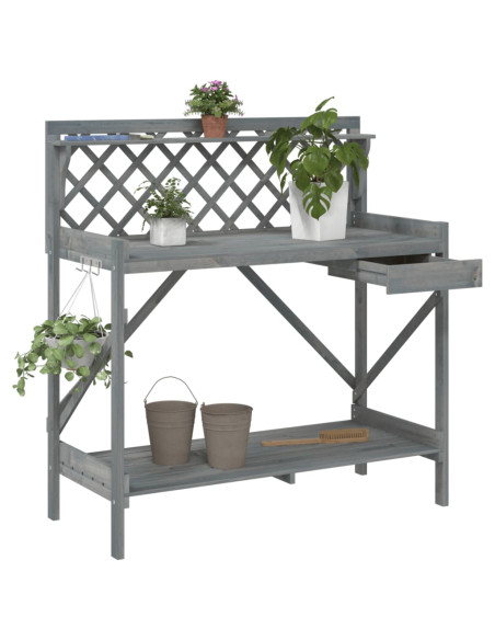 Panca Porta Vasi con Traliccio Grigia Legno Massello di Abete