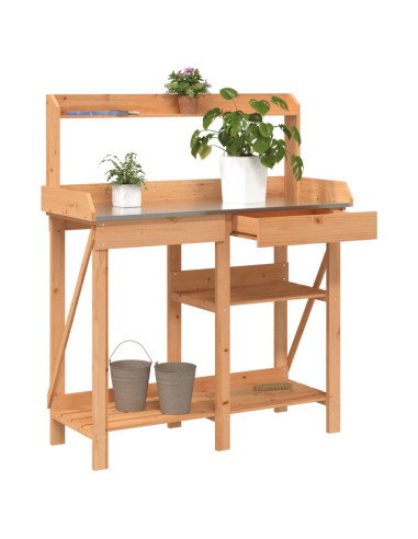 Panca Porta Vasi con Ripiani Marrone in Legno Massello di Abete