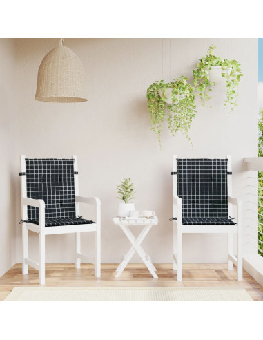 Cuscini Sedia Schienale Basso 2 pz Motivo a Quadri Nero Tessuto