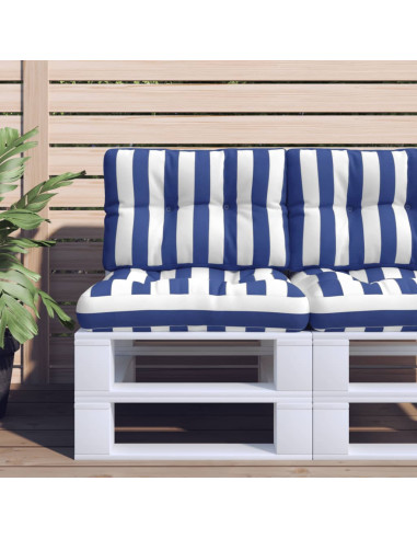 Cuscini per Pallet 2 pz Strisce Blu e Bianche in Tessuto