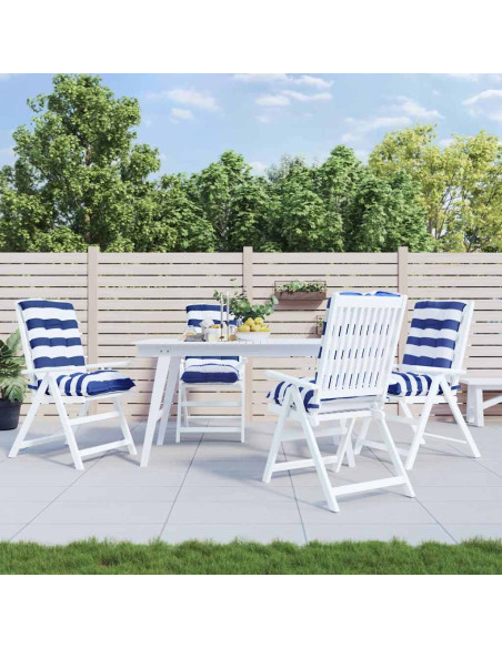 Cuscini Sedia Schienale Basso 4 pz a Righe Blu e Bianche Oxford