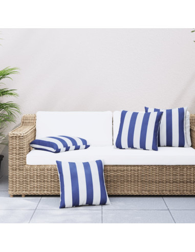 Cuscini Decorativi 4pz Strisce Blu e Bianco 60x60 cm Tessuto
