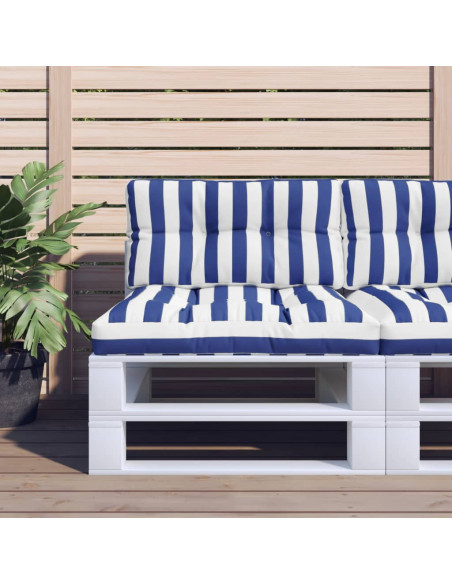 Cuscino per Pallet Strisce Bianche e Blu 70x40x12 cm in Tessuto