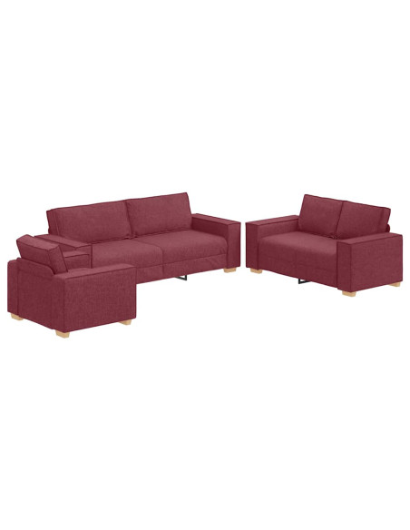 Divano 3 pcs Rosso Vino 220 x 80 x 84 cm Tessuto misto lino
