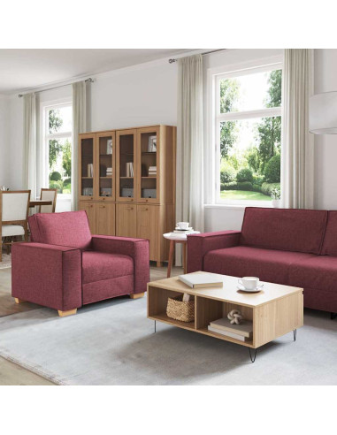 Divano 3 pcs Rosso Vino 220 x 80 x 84 cm Tessuto misto lino