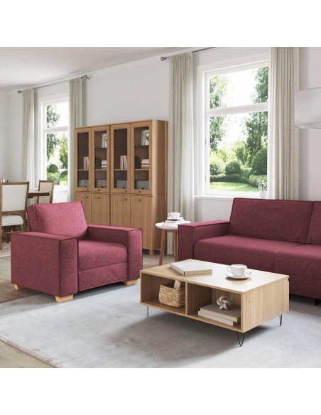 Divano 3 pcs Rosso Vino 220 x 80 x 84 cm Tessuto misto lino