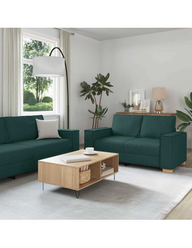 Divano 3 pcs Verde Scuro 220 x 80 x 84 cm Tessuto misto lino