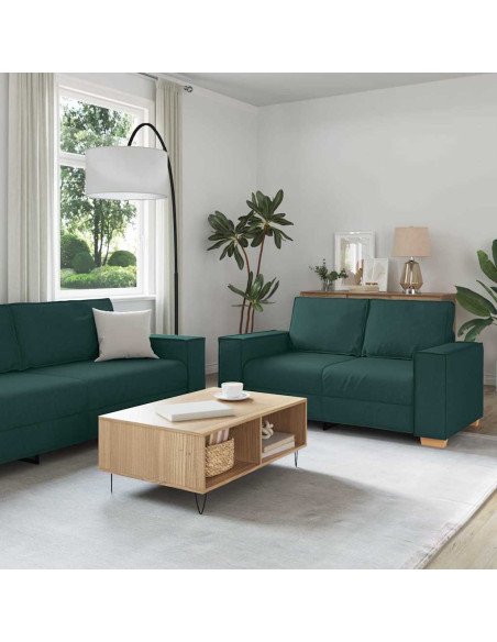 Divano 3 pcs Verde Scuro 220 x 80 x 84 cm Tessuto misto lino