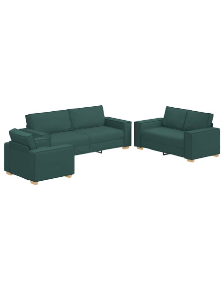 Divano 3 pcs Verde Scuro 220 x 80 x 84 cm Tessuto misto lino
