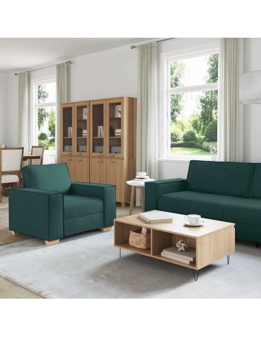 Divano 3 pcs Verde Scuro 220 x 80 x 84 cm Tessuto misto lino