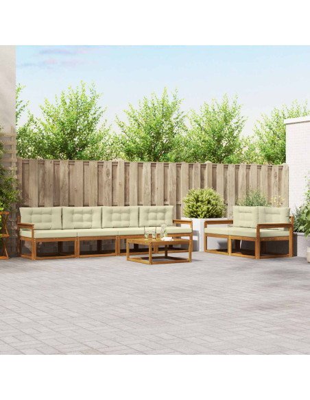 Set di divani da esterno con cuscino 7 pcs Naturale e Crema