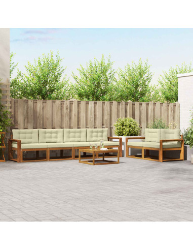 Set di divani da esterno con cuscino 7 pcs Naturale e Crema