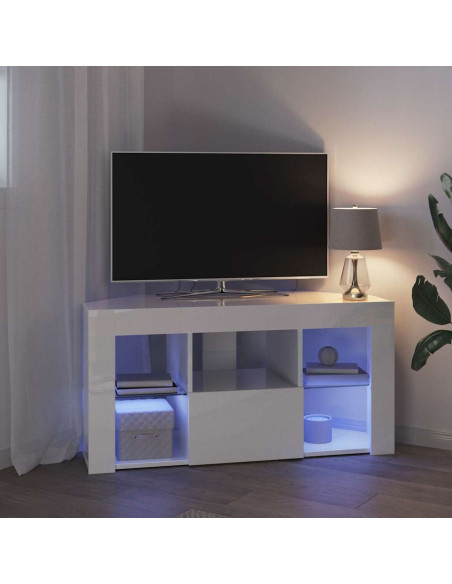 Mobile TV LED Angolare Bianco ad Alto Lucido 100 x 40 x 50 cm