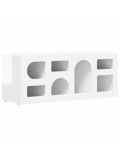 Mobile TV Bianco Lucido 100 x 35 x 40 cm Legno multistrato 2