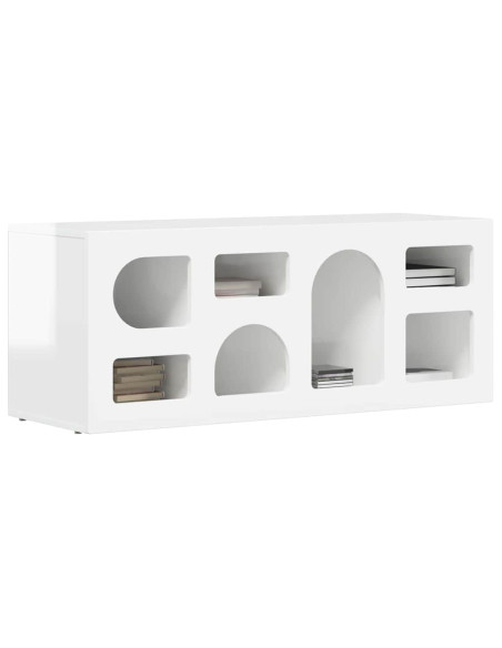 Mobile TV Bianco Lucido 100 x 35 x 40 cm Legno multistrato