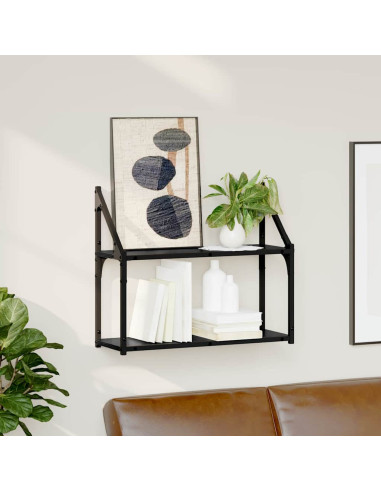 Scaffale da parete con lo scaffale Rovere nero 60 x 21 x 51 cm