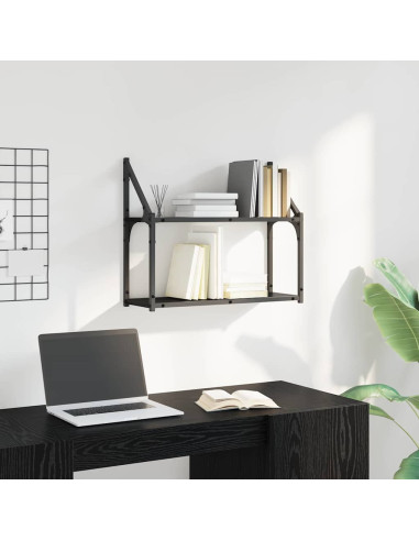 Scaffale da parete con lo scaffale Rovere nero 60 x 21 x 51 cm