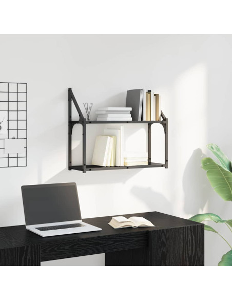 Scaffale da parete con lo scaffale Rovere nero 60 x 21 x 51 cm