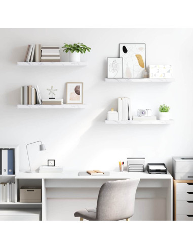 Scaffale da parete 4 pcs Marmo Bianco 90 x 23,5 x 4 cm