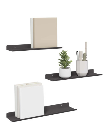 Scaffale da parete con lo scaffale 3 pcs Nero 80 x 9 x 2.5 cm