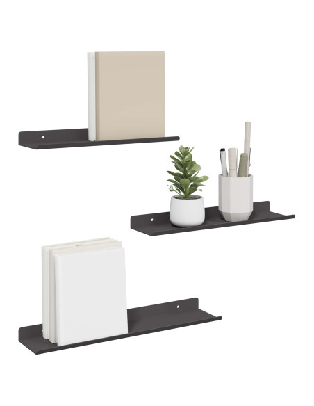 Scaffale da parete con lo scaffale 3 pcs Nero 80 x 9 x 2.5 cm