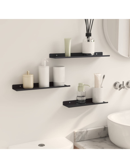 Scaffale da parete con lo scaffale 3 pcs Nero 80 x 9 x 2.5 cm