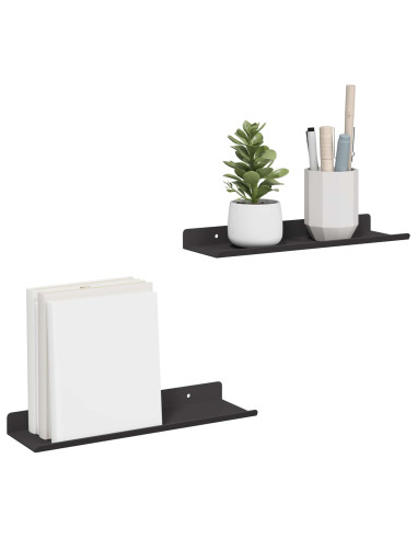 Scaffale da parete con lo scaffale 2 pcs Nero 80 x 9 x 2.5 cm