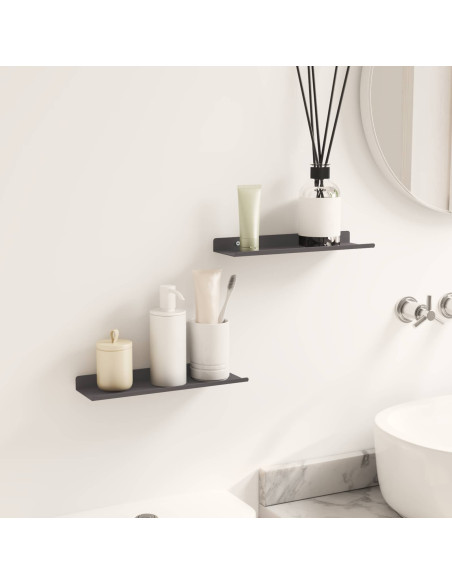 Scaffale da parete con lo scaffale 2 pcs Nero 80 x 9 x 2.5 cm