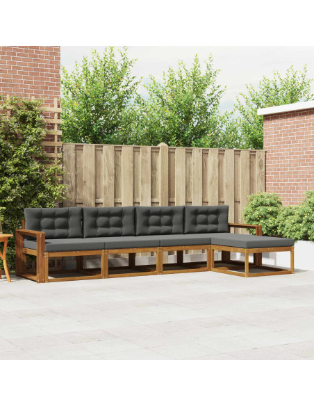 Set di divani da esterno con cuscino 5 pcs Naturale e Antracite